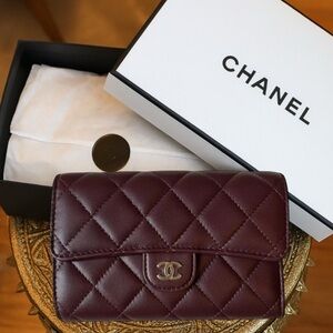 CHANEL Plum Purple Diamond Stitch Burgundy Flap Wallet - Vintage FULL INCLUSION